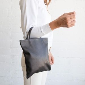 BAGGU Mini Flat Tote Black Pebble Leather